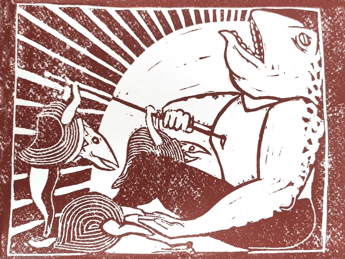 La mort du roi crapaud, linogravure 15x21 cm © Noé Petit