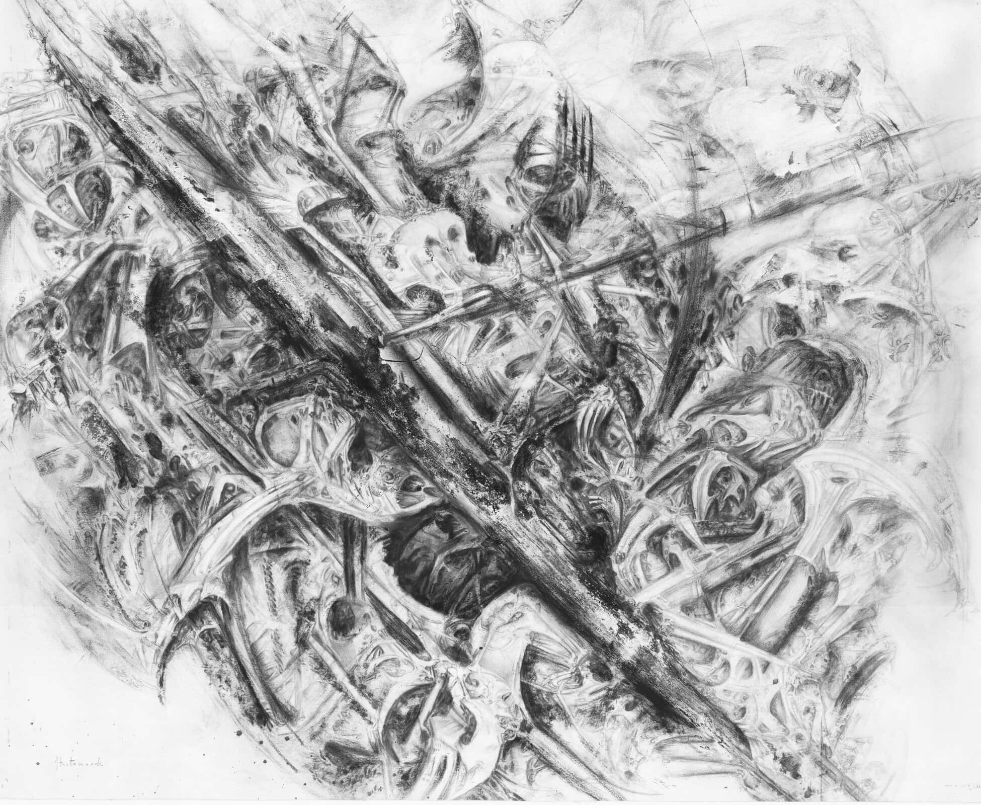 Sylvie Testamarck, Petit charnier pour memoire, crayon et fusain